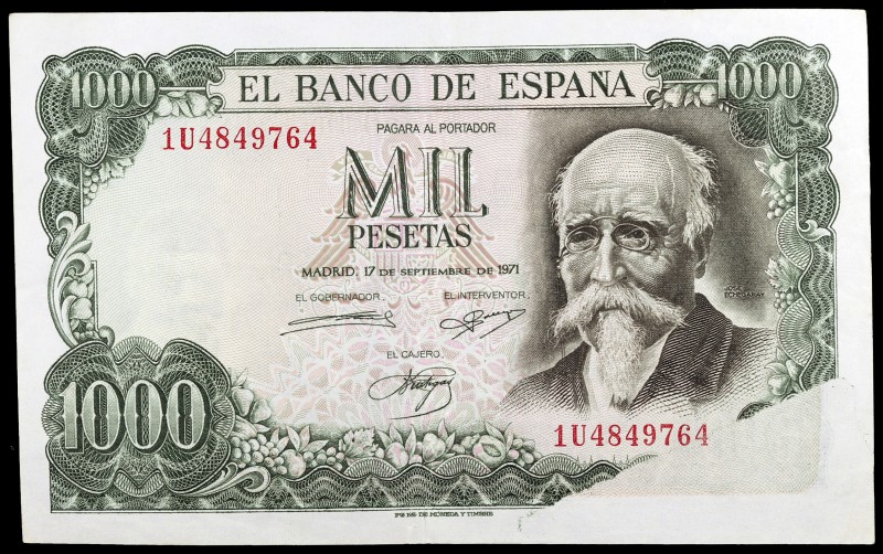 1971. 1000 pesetas. (Ed. D75b) (Ed. 474c). 17 de septiembre, Echegaray. Serie 1U...