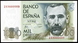 1979. 1000 pesetas. (Ed. E3a) (Ed. 477a). 23 de octubre, Pérez Galdós. Serie 2A, nº 9000009. Raro. S/C.