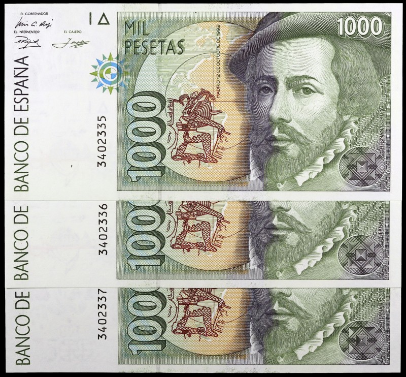 1992. 1000 pesetas. (Ed. E9) (Ed. 483). 12 de octubre, Hernán Cortés / Pizarro. ...