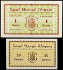 Amposta. 50 céntimos y 1 peseta. (T. 211 y 212). 2 billetes, serie completa. MBC+/EBC.