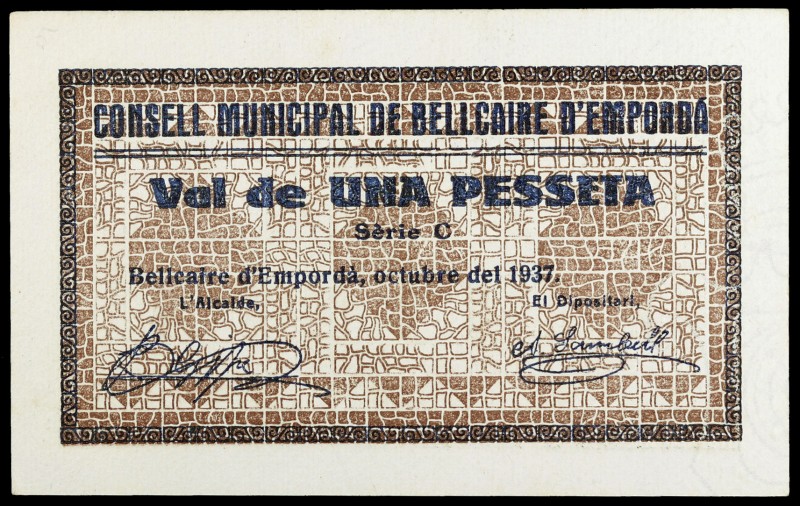 Bellcaire de l'Empordà. 1 peseta. (T. 432b). Escasa así. EBC.