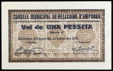 Bellcaire de l'Empordà. 1 peseta. (T. 432b). Escasa así. EBC.