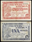 Berga. 50 céntimos y 1 peseta. (T. 500 y 501). 2 billetes, serie completa. BC/MBC.