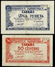 Cabrils. 50 céntimos y 1 peseta. (T. 661a y 662a). 2 billetes, serie completa. MBC-/MBC+.