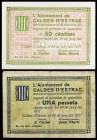 Caldes d'Estrac. 50 céntimos y 1 peseta. (T. 690 y 691). 2 billetes, todos los de la localidad. BC/EBC.