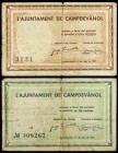 Campdevànol. 50 céntimos y 1 peseta. (T. 725 y 726). 2 billetes, todos los de la localidad. BC/BC+.