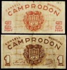 Camprodón. 1 y 2 pesetas. (T. 736a y 737b). 2 billetes. Raros. BC/MBC-.