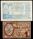 Castellvell i el Vilar. 25 céntimos y 1 peseta. (T. 814 y 817). 2 billetes. BC/MBC-.