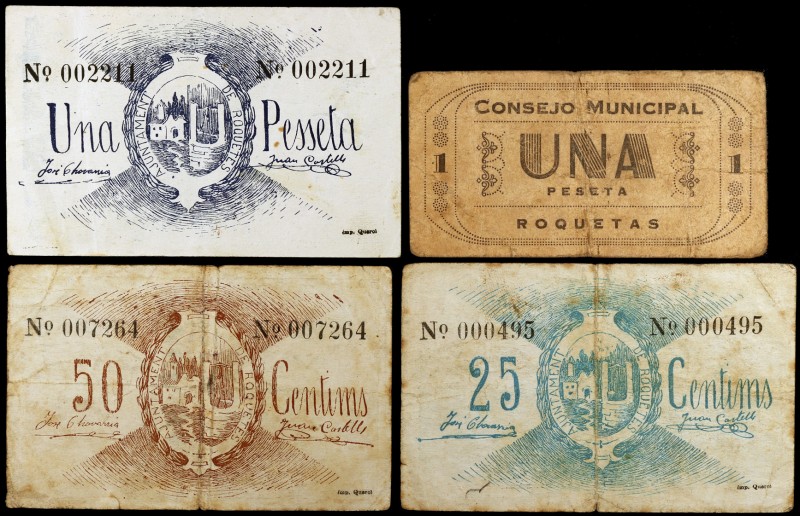 Roquetes. 25 (dos), 50 céntimos y 1 peseta (dos). (T. 2540, 2545, 2546 y 2547 (d...