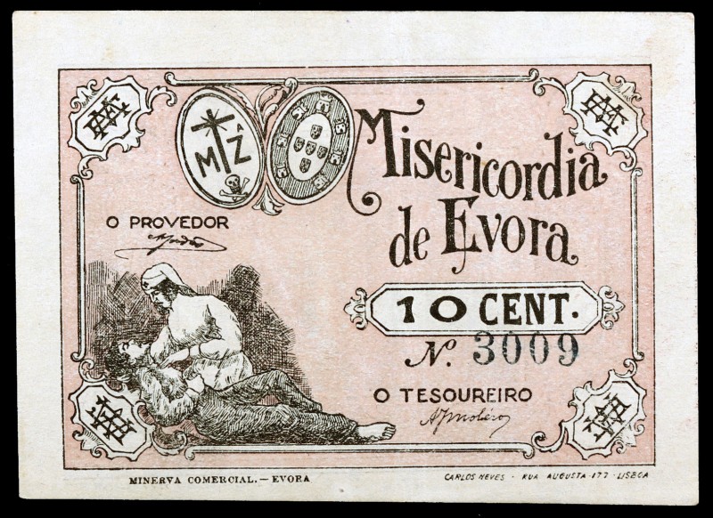 Portugal. Evora. Hospital Civil. 10 centavos. Numerado en anverso. EBC+.