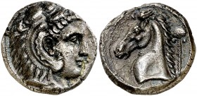 (300-289 a.C.). Sicilia. Entella. Tetradracma. (S. 6438, de Cartago) (CNG. II, 295). Metal algo poroso. 16,15 g. (EBC).