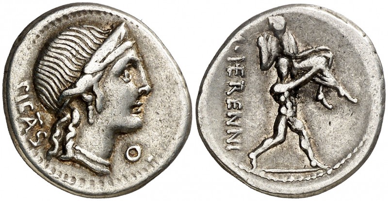 (hacia 108-107 a.C.). Gens Herennia. Denario. (Bab. 1) (Craw. 308/1a). Ex ANE 26...