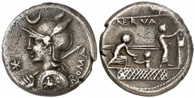 (hacia 113-112 a.C.). Gens Licinia. Denario. (Bab. 7) (Craw. 292/1). 3,76 g. MBC+.