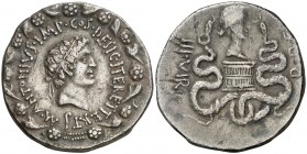 (39 a.C.). Marco Antonio y Octavia. Éfeso. Cistóforo. (Spink 1512) (S. 2, como Octavia y Marco Antonio) (RPC. I, 2201). Ex Áureo & Calicó 04/07/2012, ...