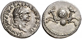 (80-81 d.C.). Vespasiano. Denario. (Spink 2569) (S. 497) (RIC. 357, Tito). Muy bella. 3,52 g. EBC+/S/C-.