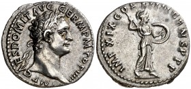 (88-89 d.C.). Domiciano. Denario. (Spink 2734 var) (S. 252) (RIC. 667). Atractiva. 3,50 g. EBC-.