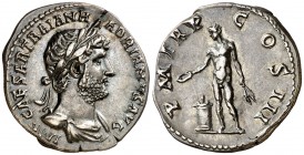 (120-121 d.C.). Adriano. Denario. (Spink 3522 var) (S. 1091a) (RIC. 358). Bella. 3,32 g. EBC.