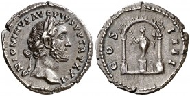 (158-159 d.C.). Antonino pío. Denario. (Spink 4077) (S. 331) (RIC. 285). Bella. 3,42 g. EBC/EBC-.