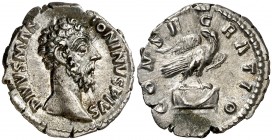 (180 d.C.). Marco Aurelio. Denario. (Spink 5973) (S. 84) (RIC. 272, de Comodo). 3 g. EBC-.