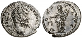 (194 d.C.). Septimio Severo. Denario. (Spink 6314) (S. 330) (RIC. 411a). Muy bella. 3,20 g. EBC+.