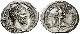 (199 d.C.). Septimio Severo. Denario. (Spink 6381) (S. 719) (RIC. 144b). Bella. 3,34 g. EBC/EBC-.