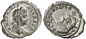 (202 d.C.). Caracalla. Denario. (Spink 6790) (S. 3) (RIC. 120). 3,28 g. EBC-.