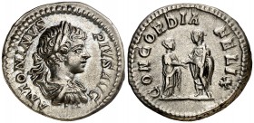 (202 d.C.). Caracalla. Denario. (Spink 6794) (S. 23) (RIC. 124a). Bella. 3,50 g. EBC/EBC-.