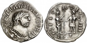 (286-287 d.C.). Carausio. Londinium. Denario. (Spink 13508 var) (S. falta) (RIC. falta). Rarísima. 3,34 g. EBC-.
