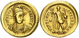(424-425 d.C.). Teodosio II. Constantinopla. Sólido. (Spink 21137) (Ratto 149 var) (RIC. 232). 4,41 g. MBC.