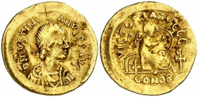 Justiniano I (527-565). Constantinopla. Semissis. (Ratto 466 var) (S. 144). 2,15 g. MBC-.