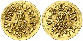 Witerico (603-610). Tarraco (Tarragona). Triente. (CNV. falta) (R.Pliego falta). Bella. Muy rara. 1,45 g. EBC-.