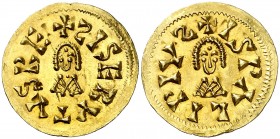 Sisebuto (612-621). Ispali (Sevilla). Triente. (CNV. 219.36) (R.Pliego 277c). Bella. 1,48 g. EBC.