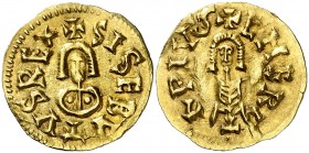 Sisebuto (612-621). Emerita (Mérida). Triente. (CNV. 258) (R.Pliego 284a). 1,57 g. MBC+.