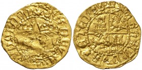 Reyes Católicos. Toledo. 1/2 castellano. (AC. 597). Doble acuñación en parte de las leyendas. Rarísima. 2,23 g. (MBC-/MBC).
