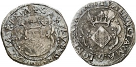 s/d. Carlos I. Valencia. 4 rals. (AC. 101, mismo ejemplar) (Cru.C.G. falta) (V.Q. 6939, mismo ejemplar). Busto del rey con barba. Oxidaciones, pero bu...