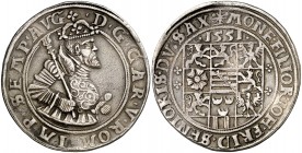1551. Carlos I. Ducado de Sajonia. 1 taler. (Dav. 9742 var) (Kr. 342). Acuñación de los tres hijos de Johann Friedrich I. Ex Künker 22/06/2010, nº 435...