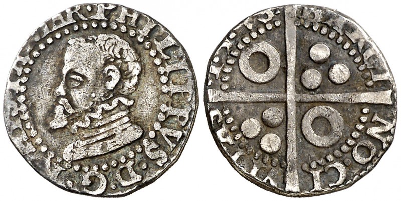 1596. Felipe II. Barcelona. 1/2 croat. (AC. 111) (Cru.C.G. 4247g). Rara. 1,46 g....