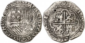 s/d. Felipe II. Lima. X (Xinés Martínez). 4 reales. (AC. 497). Tres intentos de perforación. Rarísima. 11,74 g. (MBC-).