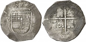 1590. Felipe II. Sevilla. . 8 reales. (AC. 729 var). Oxidaciones. Rara. 27,68 g. MBC-.