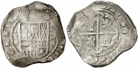 1608. Felipe III. Toledo. C. 8 reales. (AC. 987). Tipo "OMNIVM". Muy rara, sólo hemos tenido otro ejemplar. 25,12 g. MBC-.