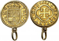 1608. Felipe III. Segovia. C. 1 escudo. (AC. 1016). Con anilla y argolla. Rara. 3,58 g. (MBC+).