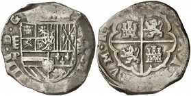 (1624). Felipe IV. Segovia. P. 8 reales. (AC. 1567). Muy rara, sólo conocemos otros dos ejemplares. 26,82 g. MBC-.