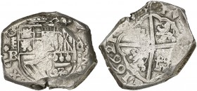 1662. Felipe IV. Segovia. BR. 8 reales. (AC. 1586, mismo ejemplar). Leyenda intercambiada en anverso y reverso. Todos los datos perfectos. Acuñación f...