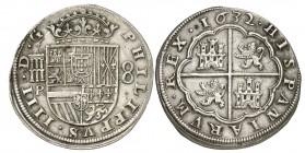1632. Felipe IV. Segovia. R. 8 reales. (AC. 1600). Acueducto grande. Leves rayitas. Rara. 26,95 g. MBC/MBC+.