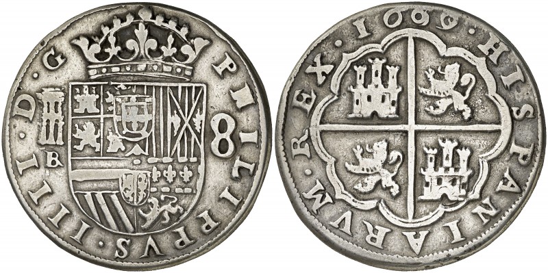 1660/59. Felipe IV. Segovia. BR. 8 reales. (AC. 1624). Sirvió como joya. Escasa....