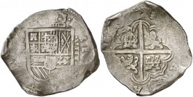 1623. Felipe IV. Sevilla. (D). 8 reales. (AC. 1633). Muy rara, sólo hemos tenido otros dos ejemplares sin sobrefecha. 27,30 g. BC+/MBC-.