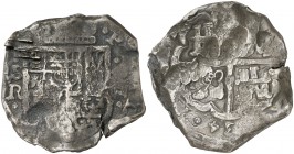 1634. Felipe IV. Sevilla. R. 8 reales. (AC. 1647). Golpes y vanos. Rara, sólo hemos tenido cuatro ejemplares. 24,35 g. (BC+).