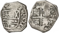 1651. Felipe IV. Toledo. ¿CA?. 8 reales. (AC. 1681). Rayitas. Muy rara, sólo hemos tenido otro ejemplar. 27 g. BC+.