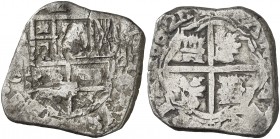 1662. Felipe IV. (Toledo). CA. 8 reales. (AC. 1689). Leones invertidos. Muy rara, no hemos tenido ningún ejemplar. 24,73 g. BC+.