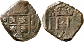 1691. Carlos II. MD (Madrid). 8 maravedís. (AC. 120) (J.S. Q-07). Acuñada para el comercio con Orán. Rara y más así. 11,68 g. MBC+.